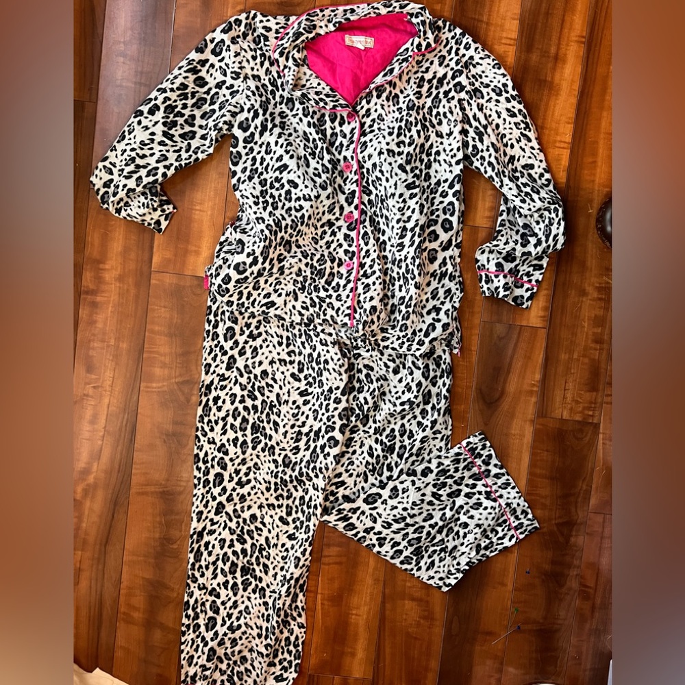 Y2K Leopard Coquette Pajama Set Pink Buttons Lounge Insomiax Size L